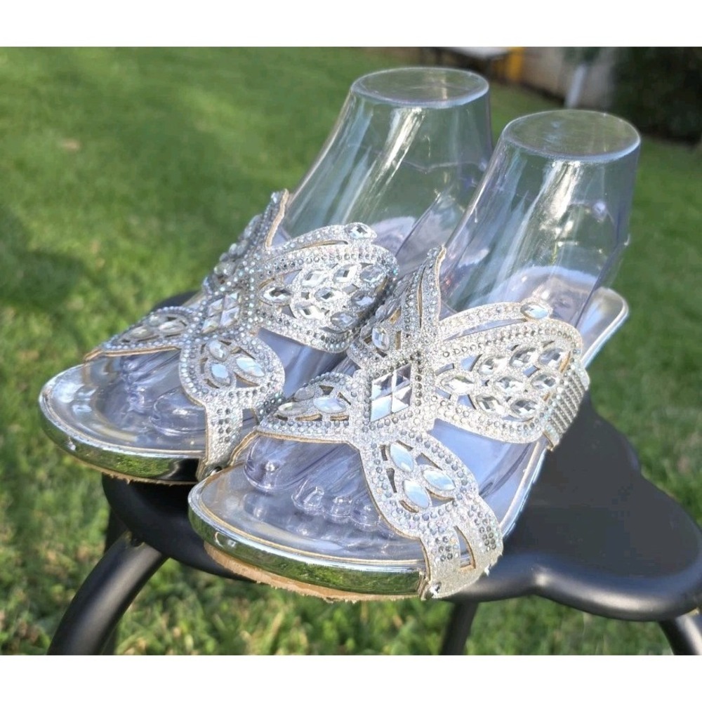 Italina by Summer Cutout Rhinestone Slide Sandals Mule Size 8